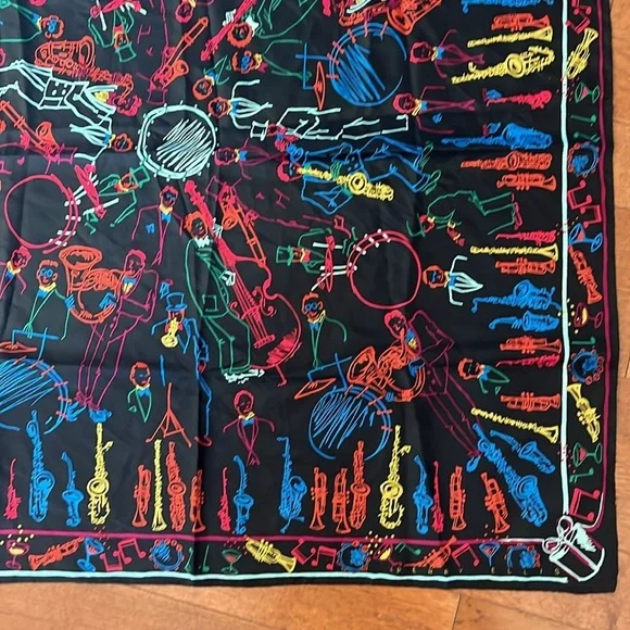 Vintage Perry Ellis Music Mardi Gras Square Silk Scarf - Picture 7 of 8